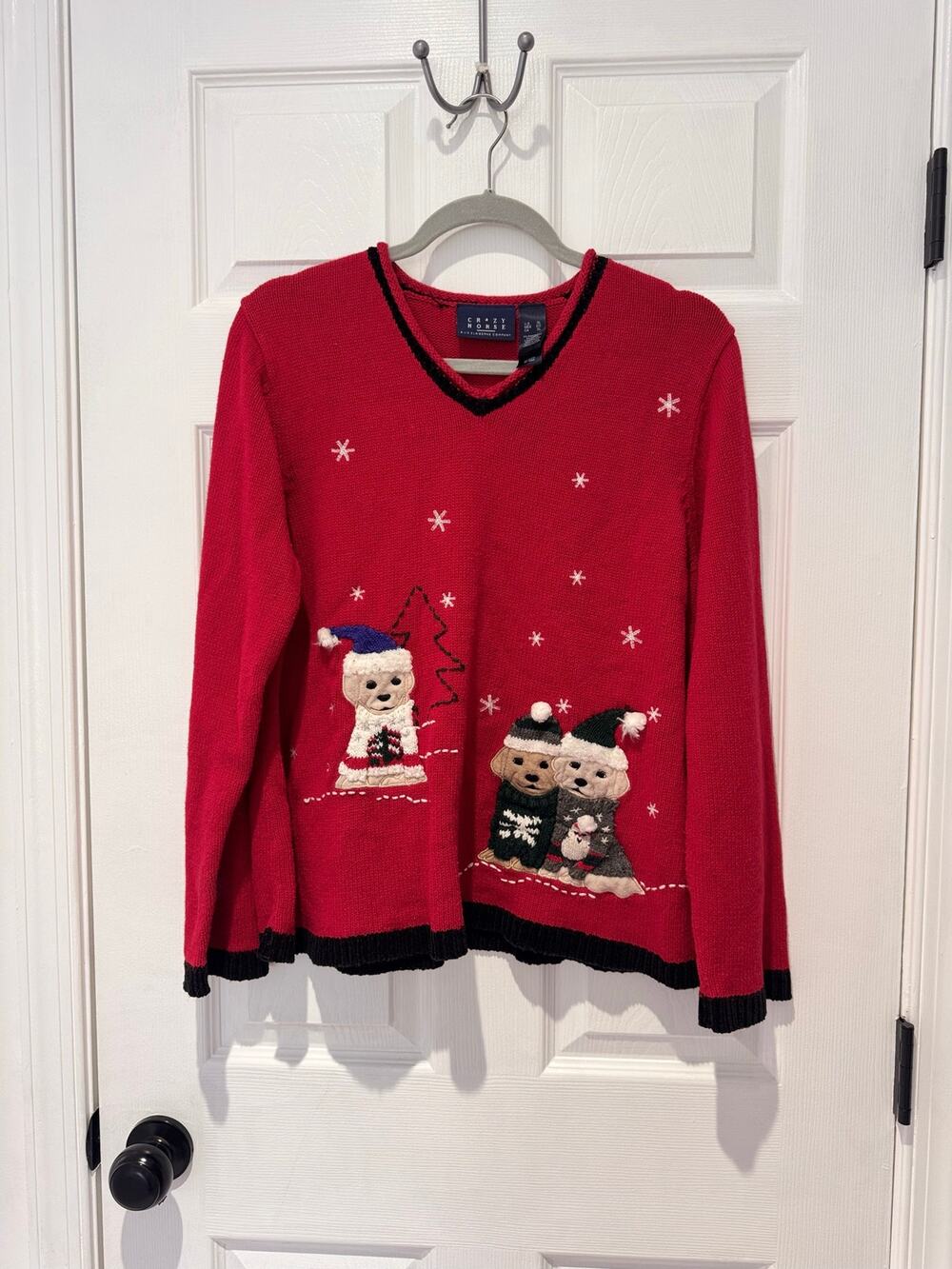 Vintage 90s/00s Crazy Horse Red Puppy Dog Ugly Christmas Sweater